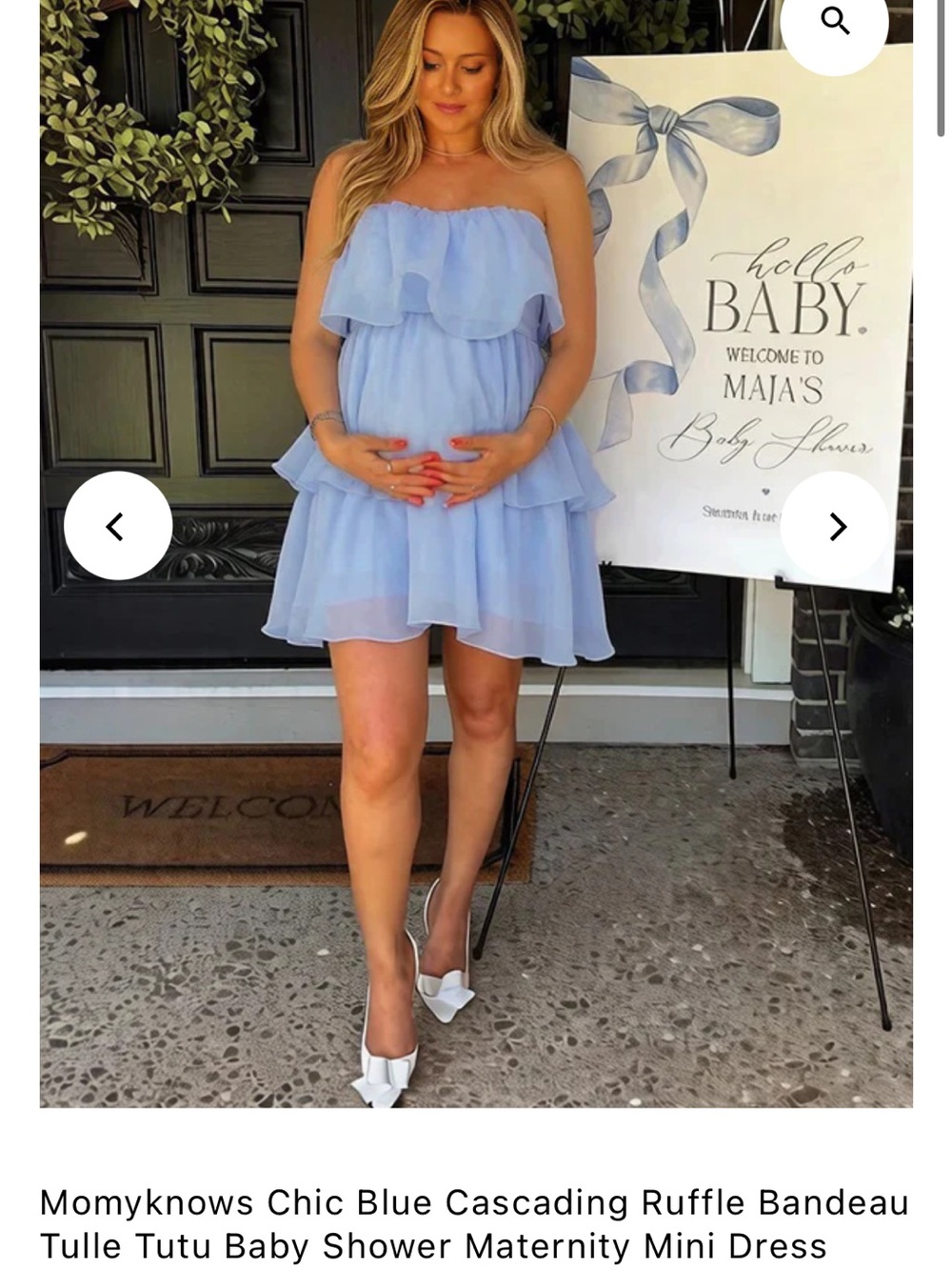 Maternity Strapless Ruffle Tulle Mini Dress in Light Blue